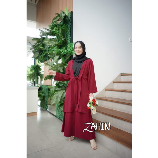 Set dress + outher aqila dan shaliha saliha ori zahin terbaru muslimah terkini ngajar kuliah baju seragam formal resmi