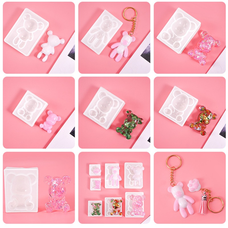 SIY  7 Pcs/Set Teddy Bear Keychain Crystal Epoxy Resin Mold Earrings Pendant Silicone Mould DIY Crafts Jewelry Necklace Tool