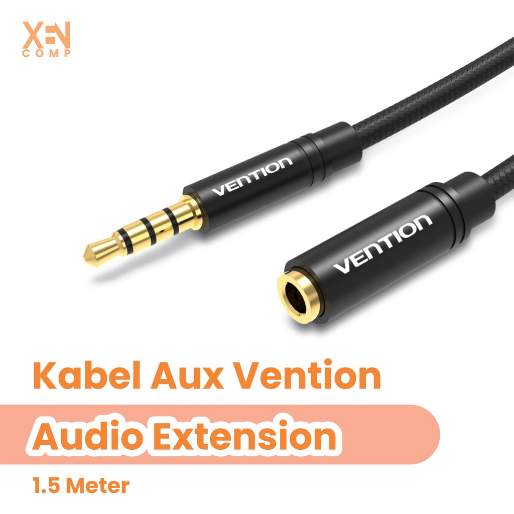 Kabel Extension Audio Aux Vention BHB 3.5mm 4Pole TRRS Male To Female 1.5 Meter