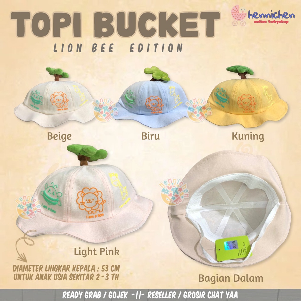 TOPI BUCKET ANAK LION BEE TOPI ANAK LUCU 3D PEREMPUAN DAN LAKI LAKI CNA