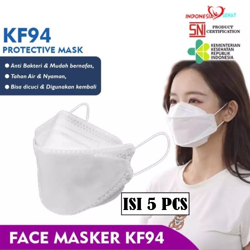 SALE! Masker KN94 3ply Earloop Mask [isi 5pcs &amp; 25pcs] Free 2 Konektor Korea Style IZIN KEMENKES