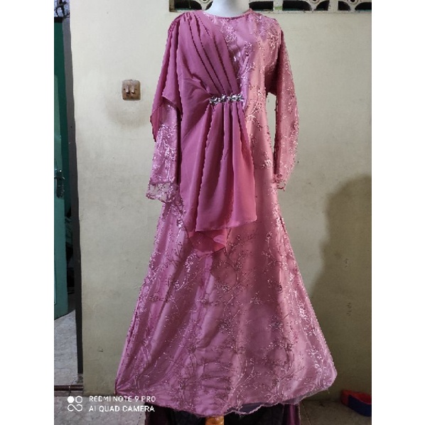 [REAL PICk] Gamis terbaru Gamis Brokat Tille Mutiara Dress Brokat Terbaru Gamis Brokat Lebaran.