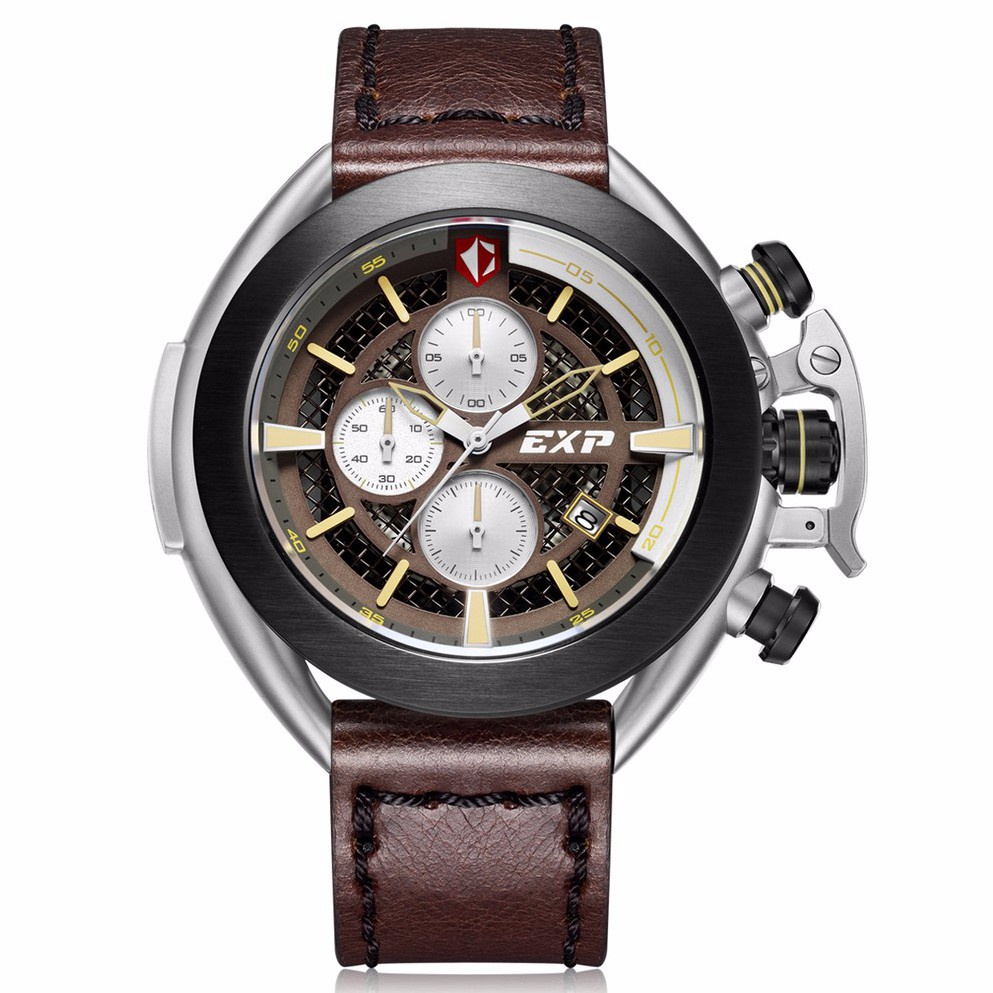 Expedition E 3001 MC  Chronograph Men Skeleton Dial Brown Leather Strap