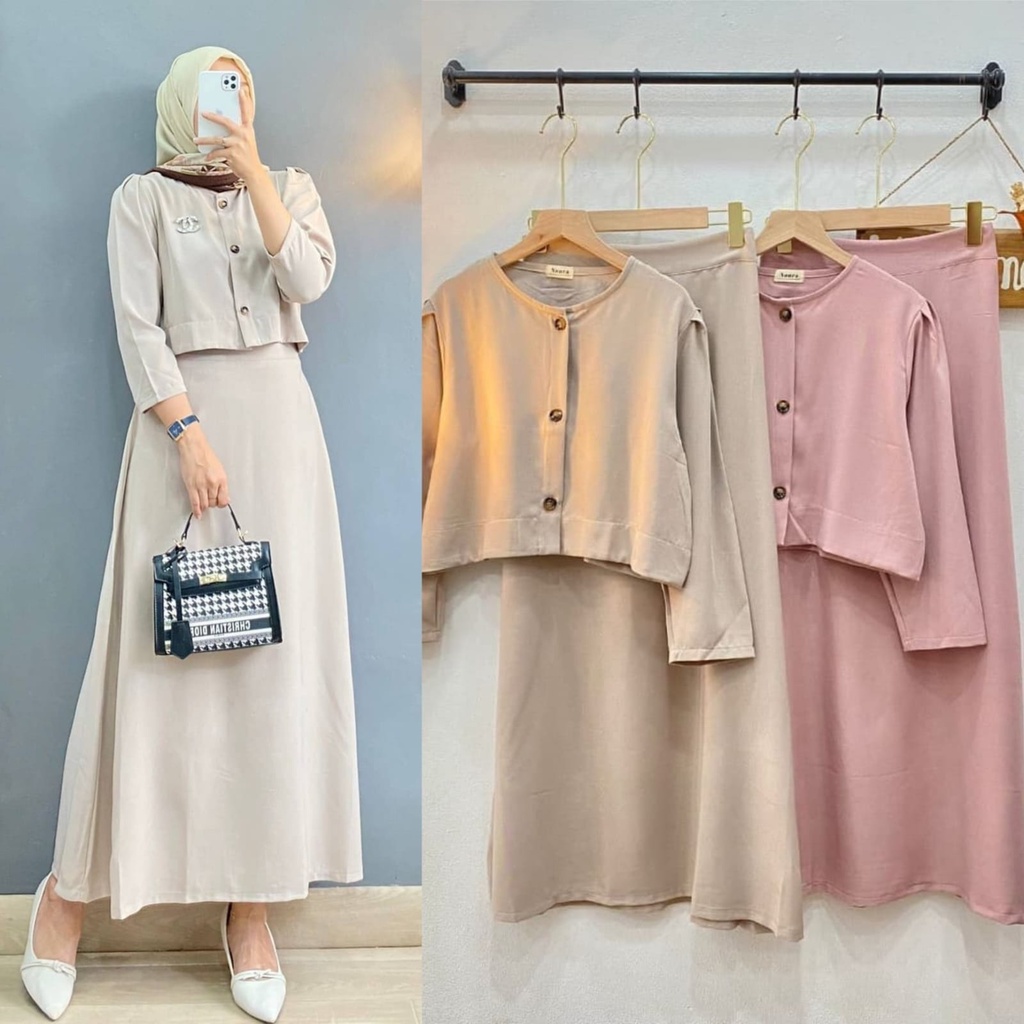 SET ROK ANDINI 2IN1 FASHION PAKAIAN WANITA SETELAN ATASAN DAN ROK BAHAN SHAKILA KR