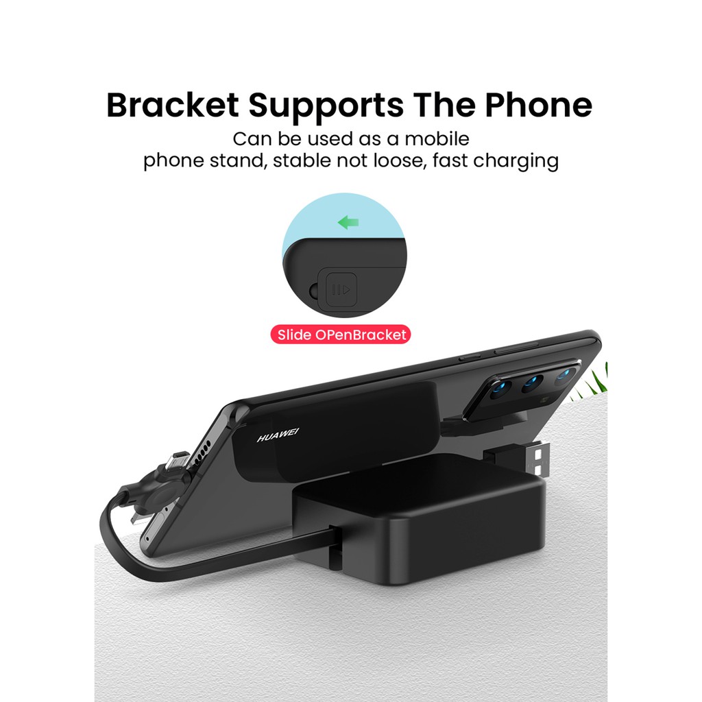 4 In 1 Kabel Data / Charger USB Tipe C / Micro Powerbank Retractable 3 In 1 Dengan Stand Handphone