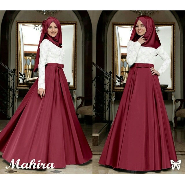 KHO _  New Mahira balotely embos mix saten gamis busana muslim wanita Terbaru - Merah Muda