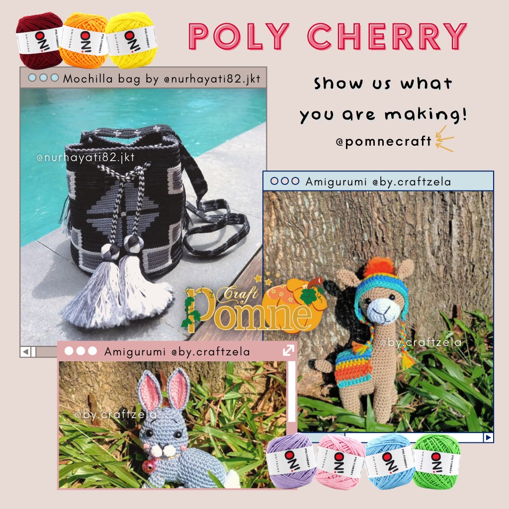 MURAH ORI Benang Rajut Onitsuga Poly Cherry (Polyester Yarn) - polycherry crochet yarn | benang rajut poly