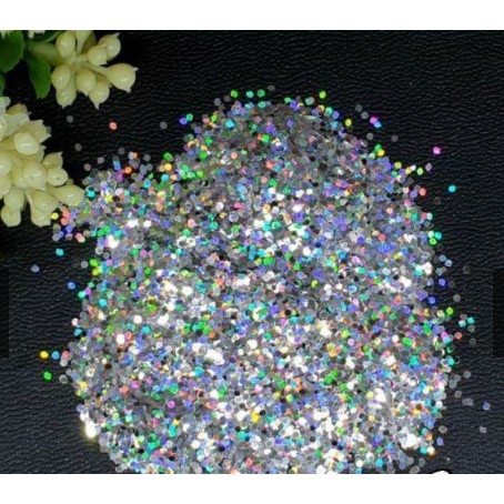 Serbuk Glitter Hexagonal silver &amp; gold 25gr/ Glitter Rainbow/ Glitter Hologram