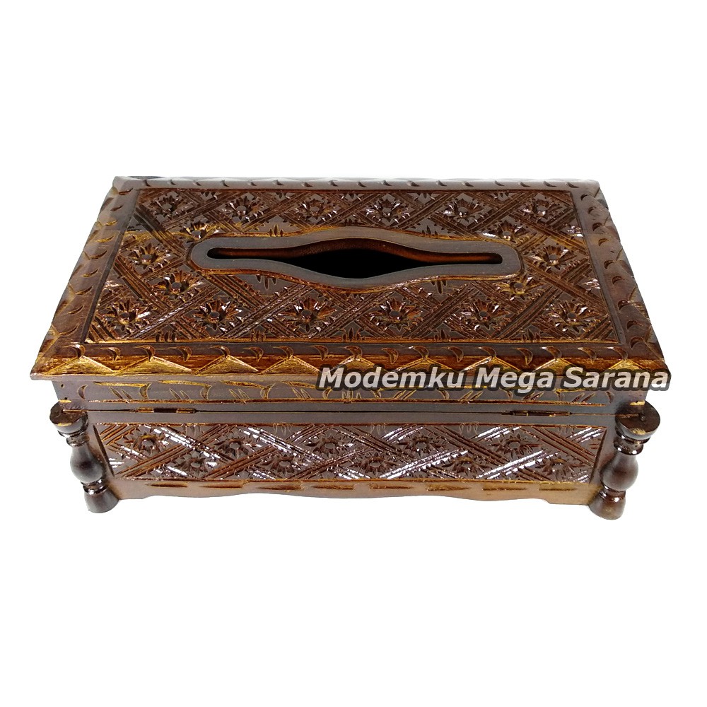 Tempat Tissue Kayu Jati Ukir Klasik 29x16x11 cm Tempat Tisu