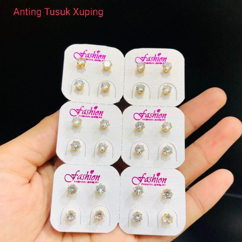 Anting tusuk permata putih xuping lapis emas termurah