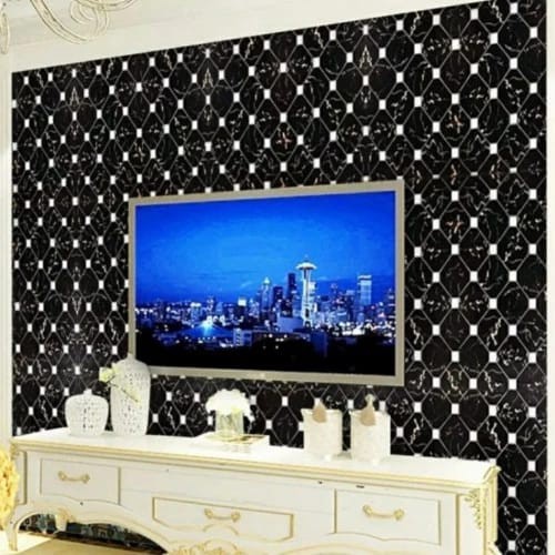 WALLPAPER STIKER DINDING MOTIF MARMER DIAMOND KECIL