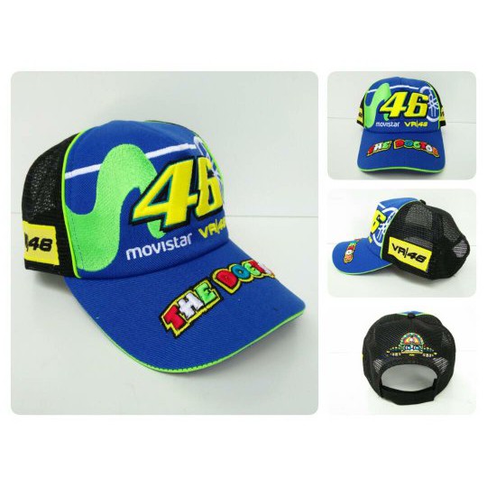 Topi Distro MOTOGP VxxENTINO ROSSI 46 Biru Kuning Kombinasi Jaring 2017