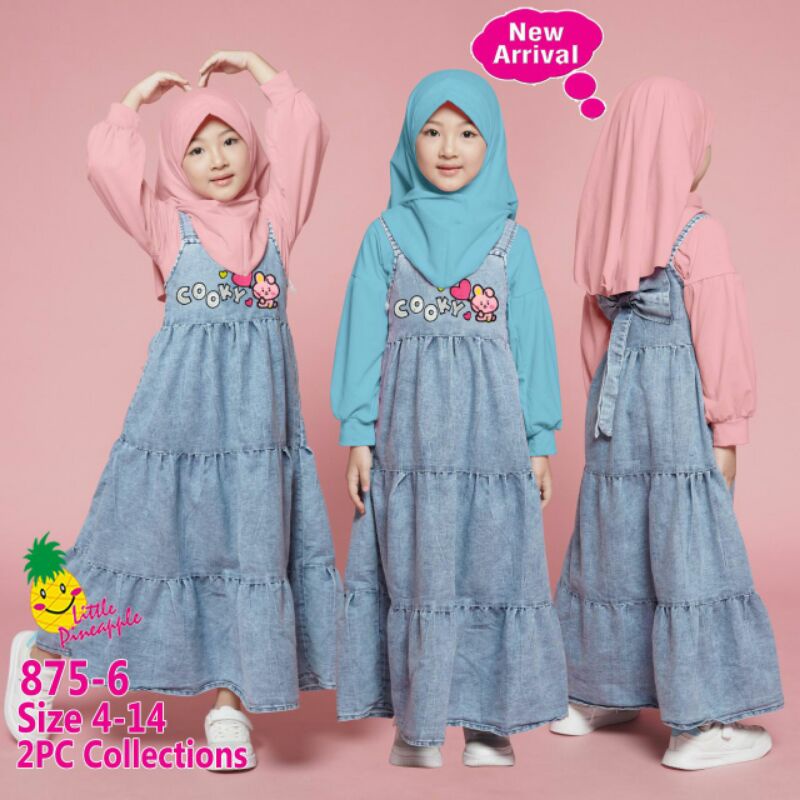 Set gamis overall jeans 875-6 sz 4-9th merk Little Pineapple