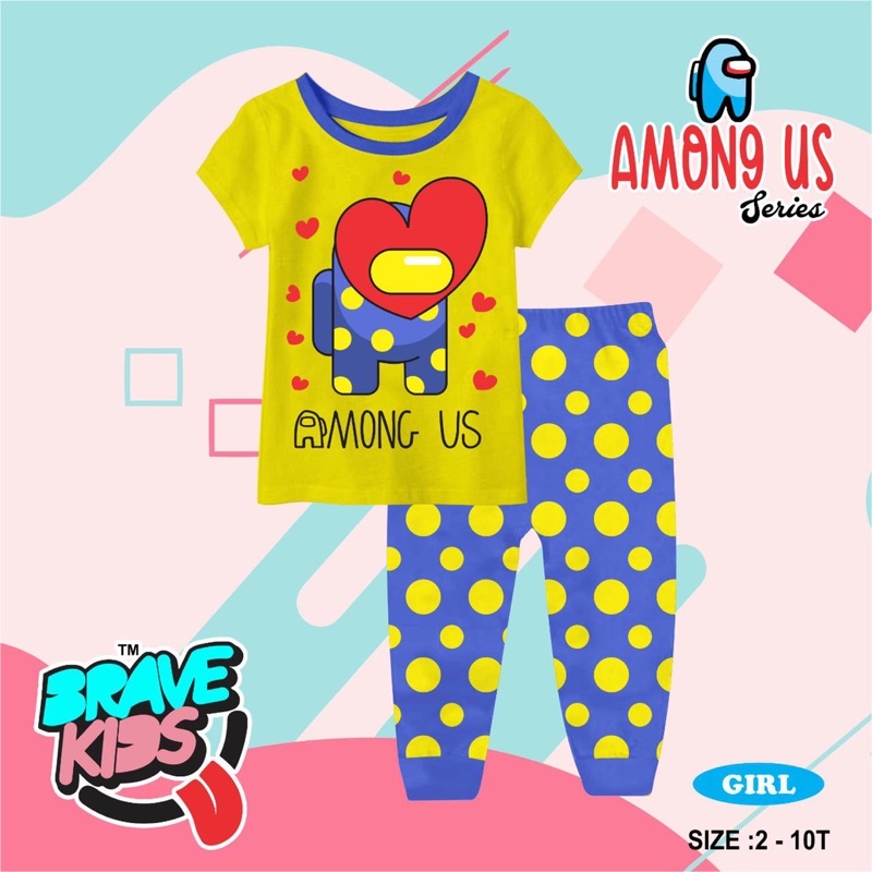 Setelan Anak Brave Kids Anak Laki Laki Perempuan - Set Celana Panjang Lengan Pendek - Pajamas Cewek Cowok - Baju Tidur Usia 2 4 6 8 10 Tahun