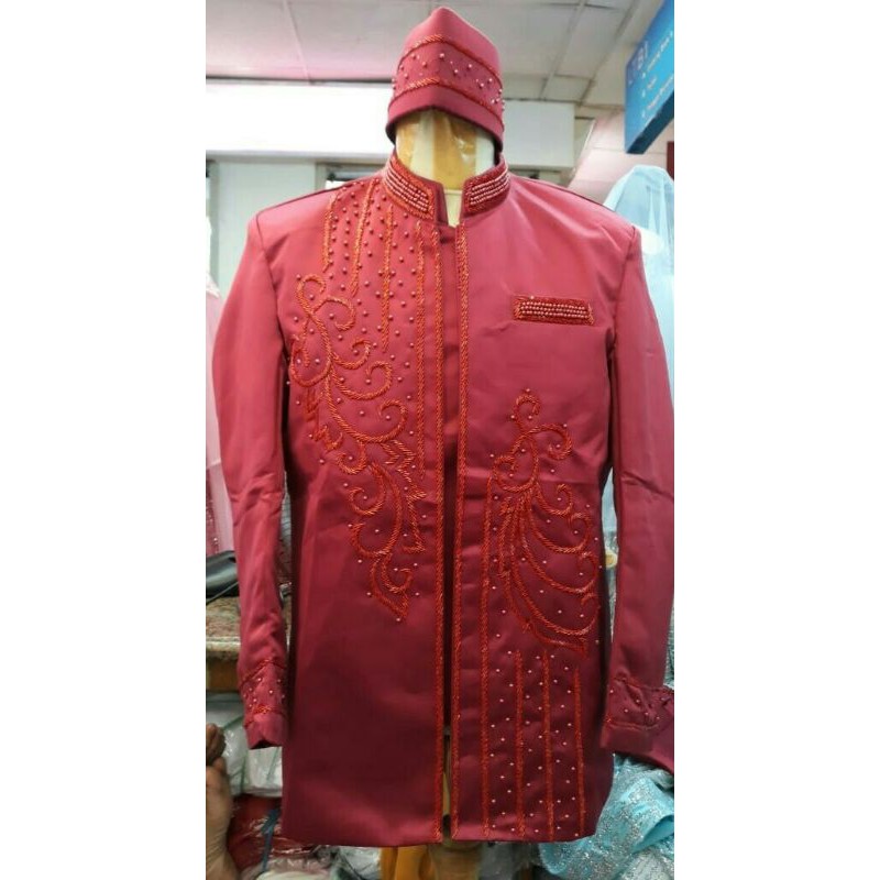 SALE  Beskap jas basofi pengantin pria maroon premium