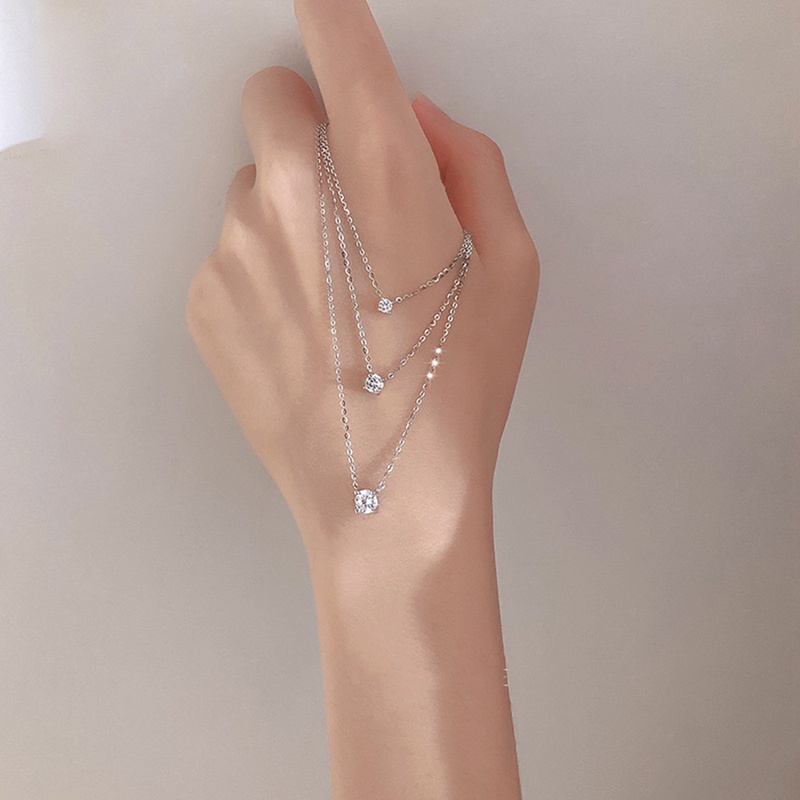 Kalung Sterling Silver 925 Dengan Liontin Geometris Aksen Zircon Untuk Wanita