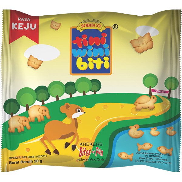 

Tini Wini Biti 3 sachet biskuit anak Keju 20 g - biskuit bentuk binatang