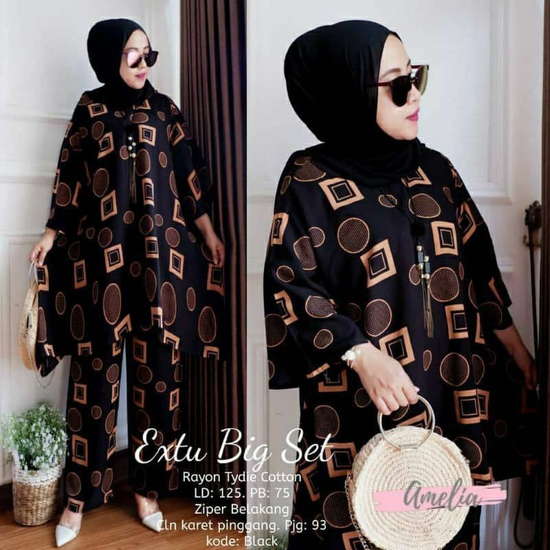 ONE SET SETELAN BATIK SHIBORI JUMBO RAYON PREMIUM KELELAWAR/BATWING/ ONE SET WAKAWAKA