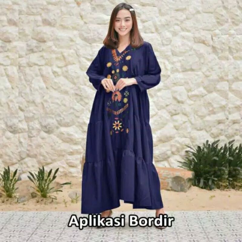 Baju Gamis Wanita Remaja Muslim Bordir Murah Polos Letsmuslimah Size XL/XXL Hitam/putih Bajugamis Lt-4