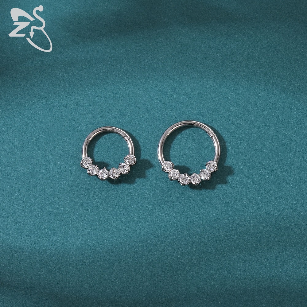 1pc Cincin Tindik Hidung Bahan Stainless Steel 16g 6 / 8 / 10mm Hias Cubic Zircon