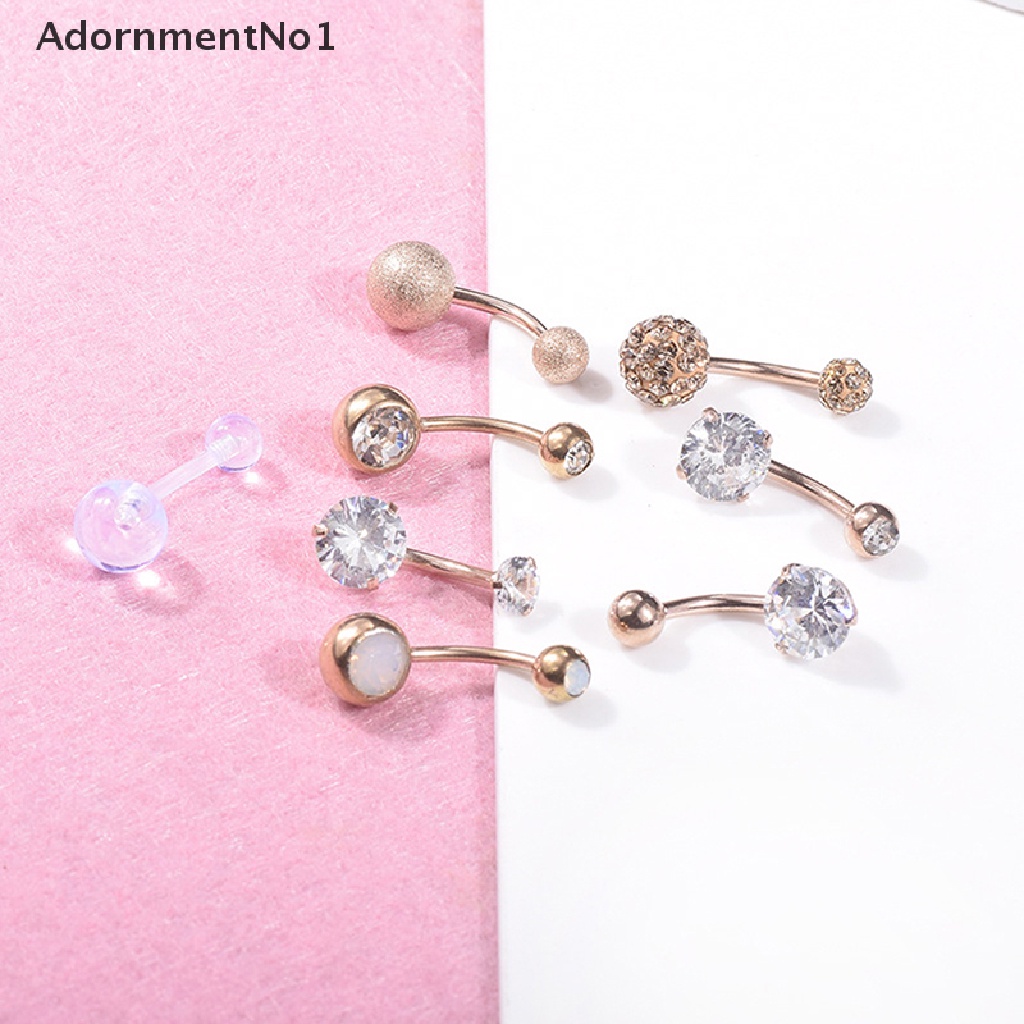 (AdornmentNo1) 8pcs / Set Cincin Tindik Pusar Bahan Baja Hias Kristal Untuk Wanita