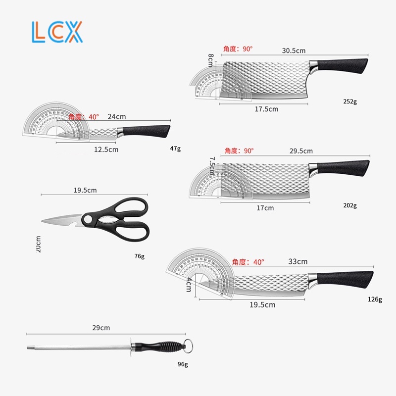 LCX 6 in 1 Set Pisau Daging Persegi Stainless Steel Anti Karat Serbaguna Diamond Pisau
