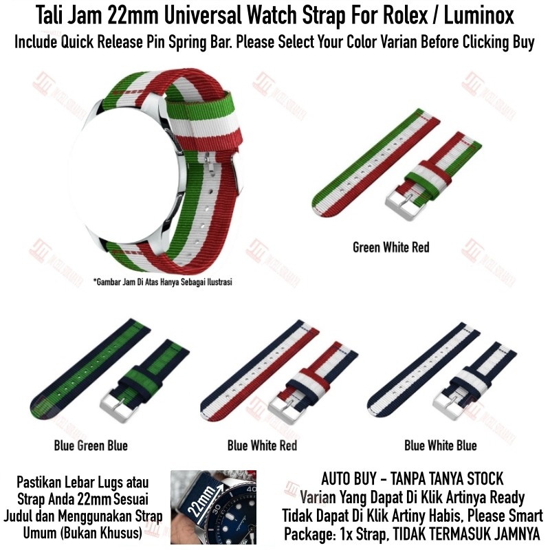 Tali Jam 22mm Quick Release Watch Strap For Rolex / Luminox - Nylon 3 Baris