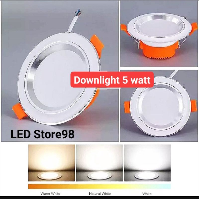 LAMPU LED DOWNLIGHT 5 WATT 3 WARNA  SILVER