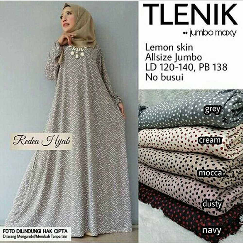 Jual Gamis Polka Jumbo Jersey Lemon Tlenik Maxi Dress Muslim Big Size XXXL Motif Murah Berkualitas