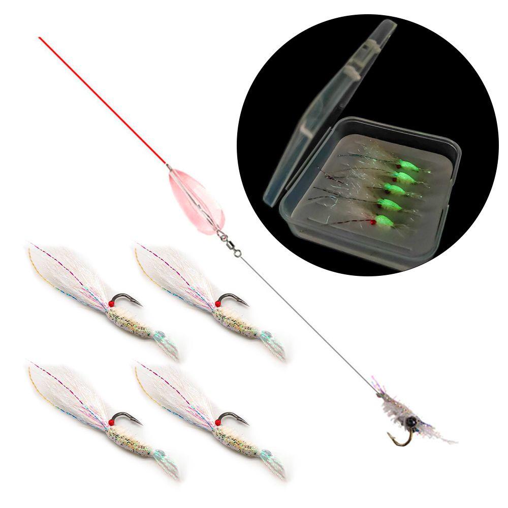 Preva 4pcs Kait Udang DIY Alat Pancing Luminous Winter Fishing Flies Lures