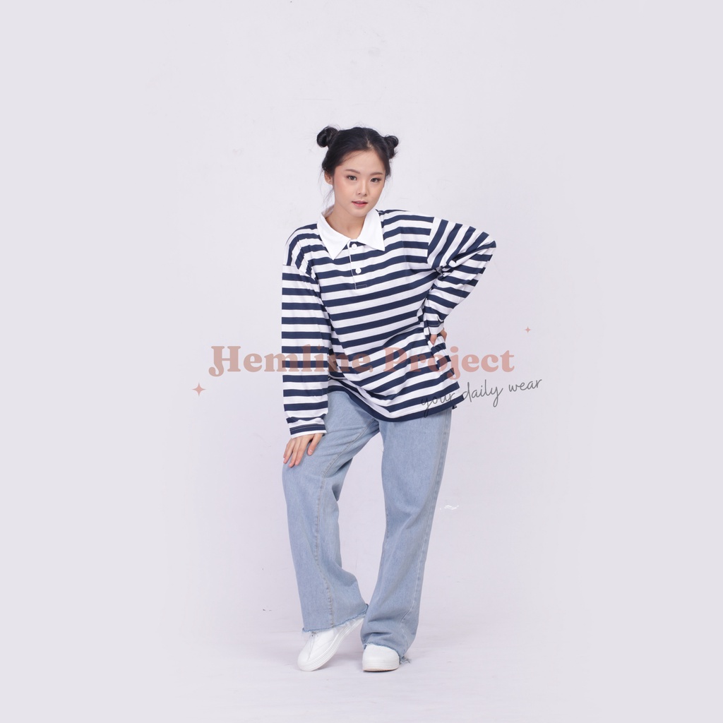 Hara Navy Oversized Stripe Top