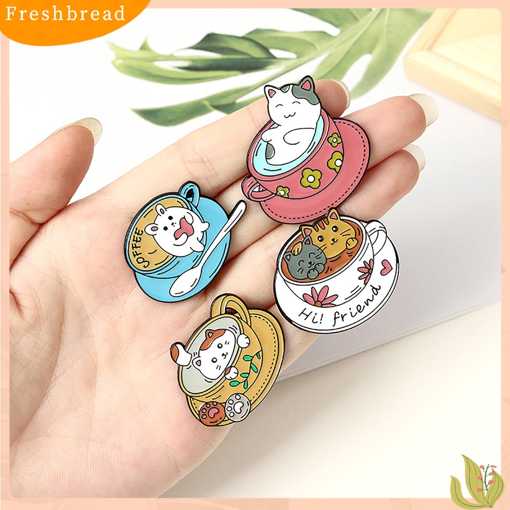 Terlaris Cartoon Cat Coffee Cup Brooch Bag Hats Lapel Enamel Paint Pin Garment Badge Gift