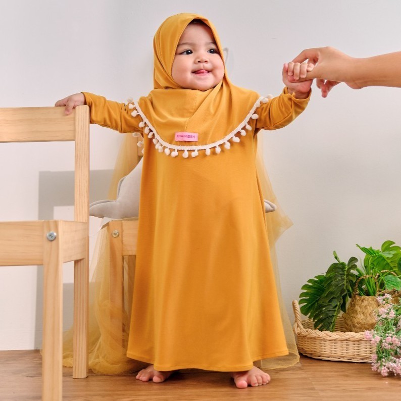 Gamis Bayi Perempuan Original Khaireen Pompom Jersey Import Newborn - 5 Tahun / Gamis Bayi