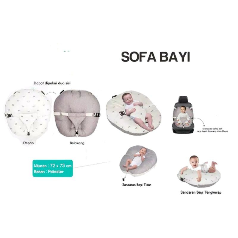 sofa bayi sabuk pengaman / kasur bayi multifungsi / free bantal dan tas mika