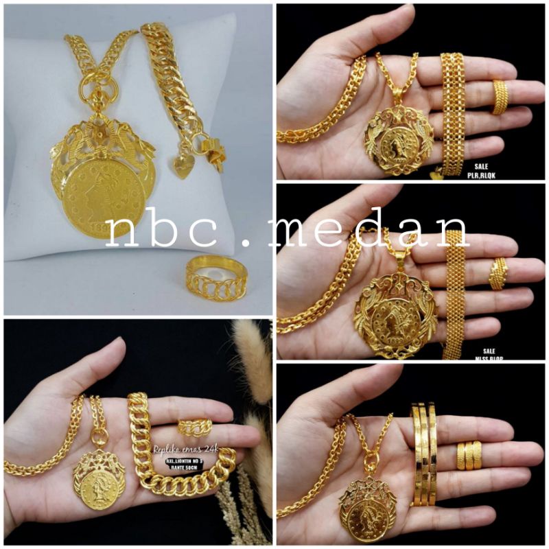 Set koin /rupiah  replika mas london(24k) high quality,awet,tahan lama,kalung,gelang,cincin(bca deskripsi)Grts Box