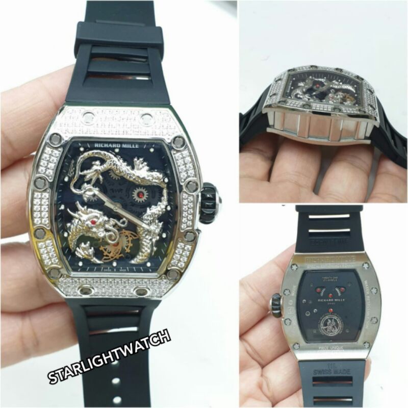 JAM TANGAN PRIA RM AUTOMATIC SILVER RING PERMATA