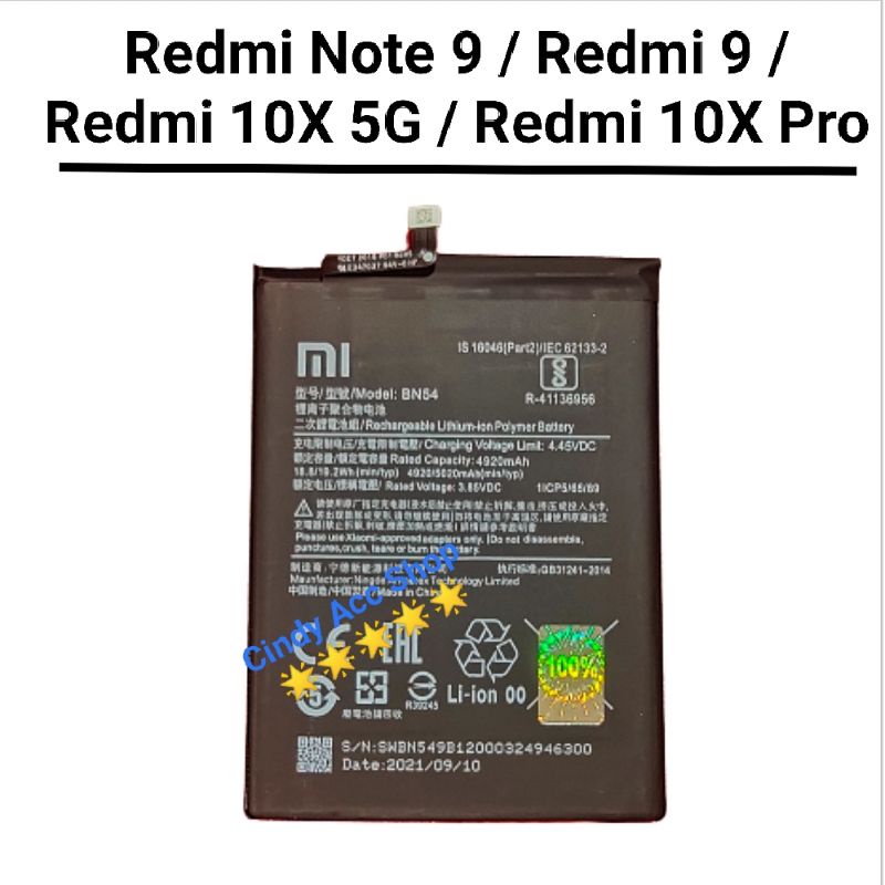 Baterai Redmi Note 9 Redmi 9 Redmi 10X 5G Redmi 10X Pro BN54 Batre Original Batrai