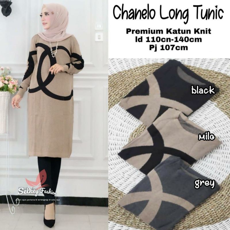 Chanelo Long Tunik #2 Dress Premium Knit Rajut Import All Size Selke