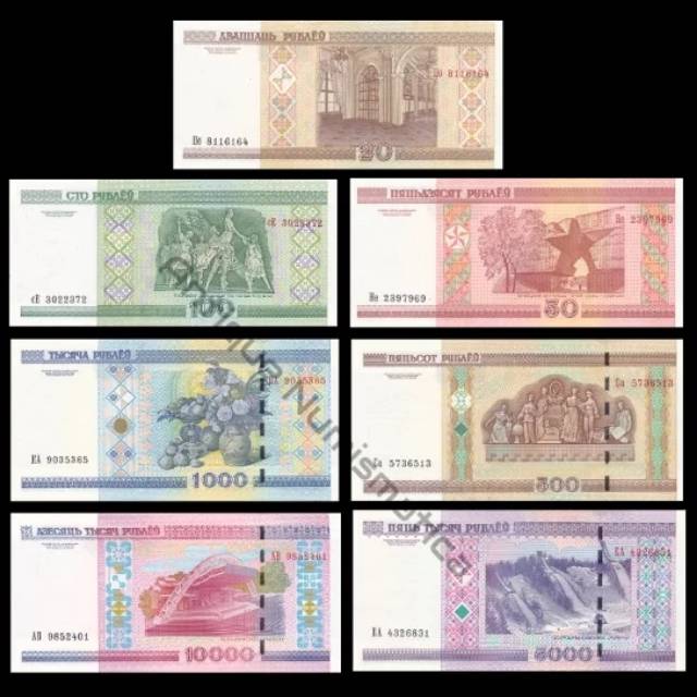 UANG BELARUS SET 7L 20 - 10000 RUBLEI 2000 UNC