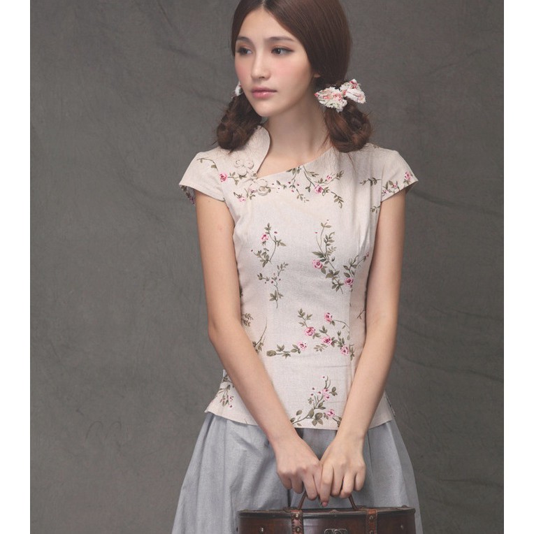 Flower Cheongsam Tops | Baju - JCS9796