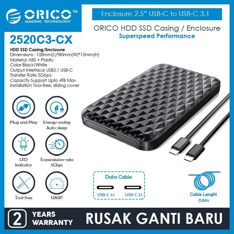 ORICO HDD SSD Casing / Enclosure 2.5&quot; USB-C to USB-C 3.1 - 2520C3-CX