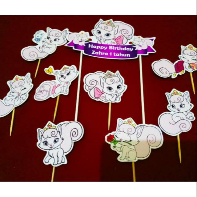 topper hiasan kue whisker haven beauty cat kucing pink