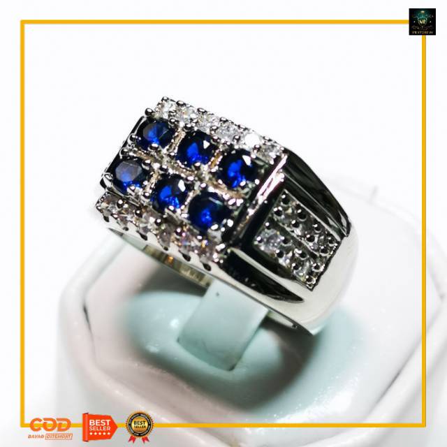 

Cincin permata biru king sapphire set ring stempel