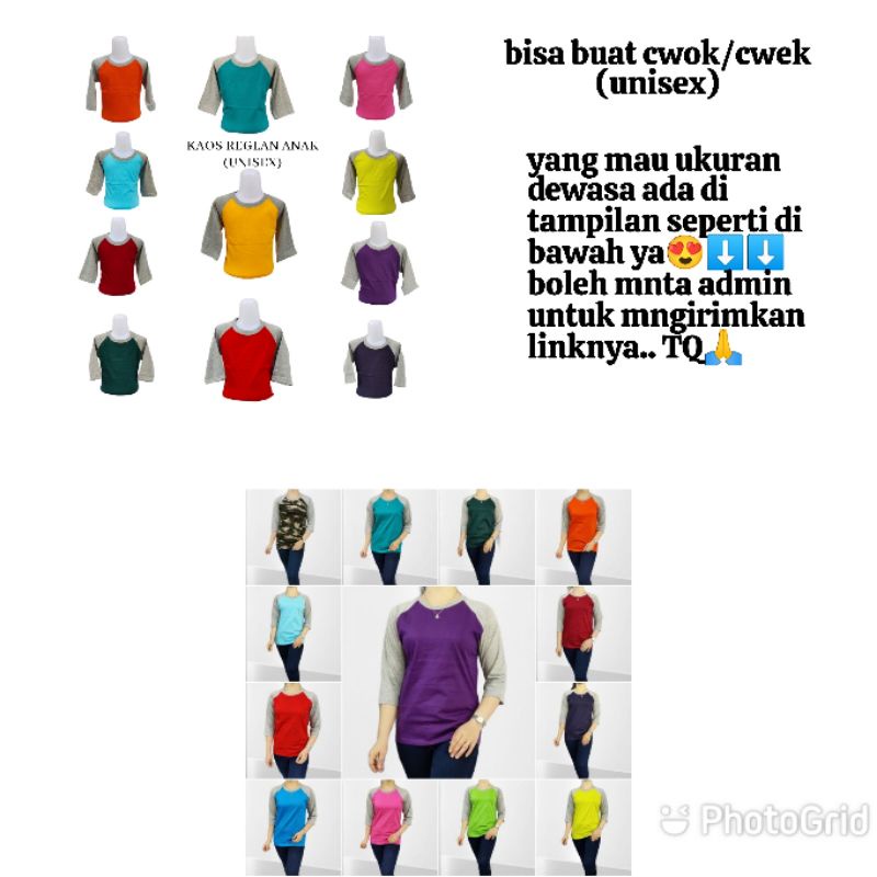 kaos polos reglan anak (unisex) laki / perempuan uk 20 22 S