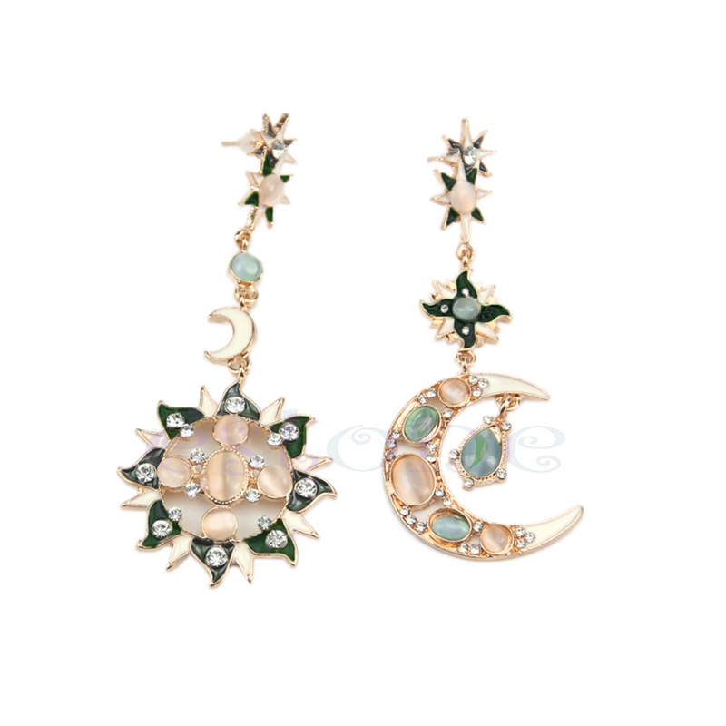 SIY  Fashion Exquisite Star Sun Moon Rhinestone Crystal Stud Dangle Pretty Earrings