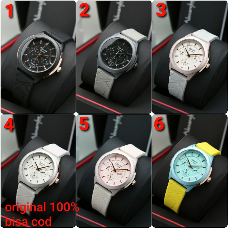 ORIGINAL GARANSI RESMI 1 TAHUN JAM TANGAN WANITA ALEXANDRE CHRISTIE RUBBER STRAP ARLOJI WATCH CEWEK 