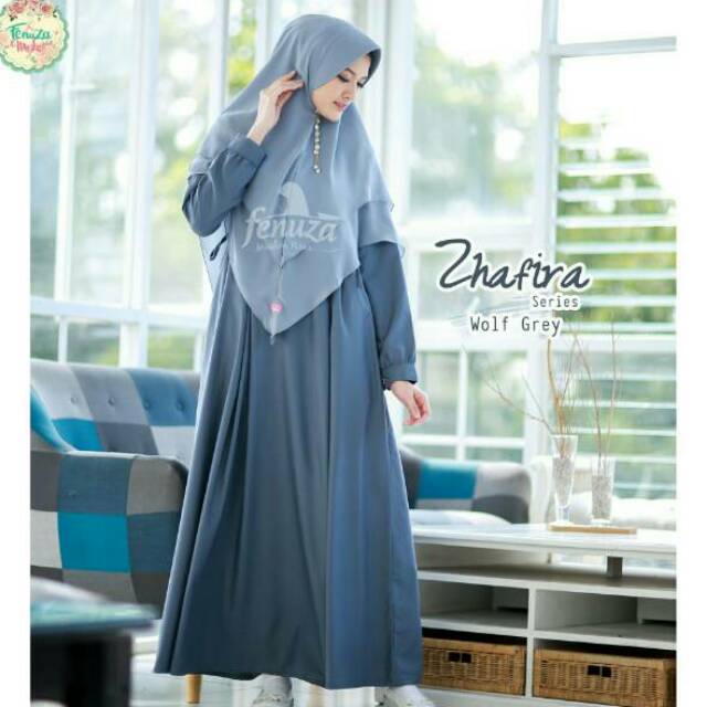 (Size XXS) Zhafira Wolf Grey Dress Zhafira Dress Fenuza Dress Toyobo Gamis Daily Gamis Katun Pesta