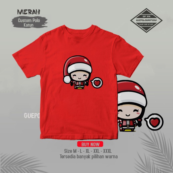 KAOS NATAL CHRISTMAS CHIBI CEWE LUCU - Tshirt natal couple keluarga - Tshirt NATAL COUPLE keluarga F