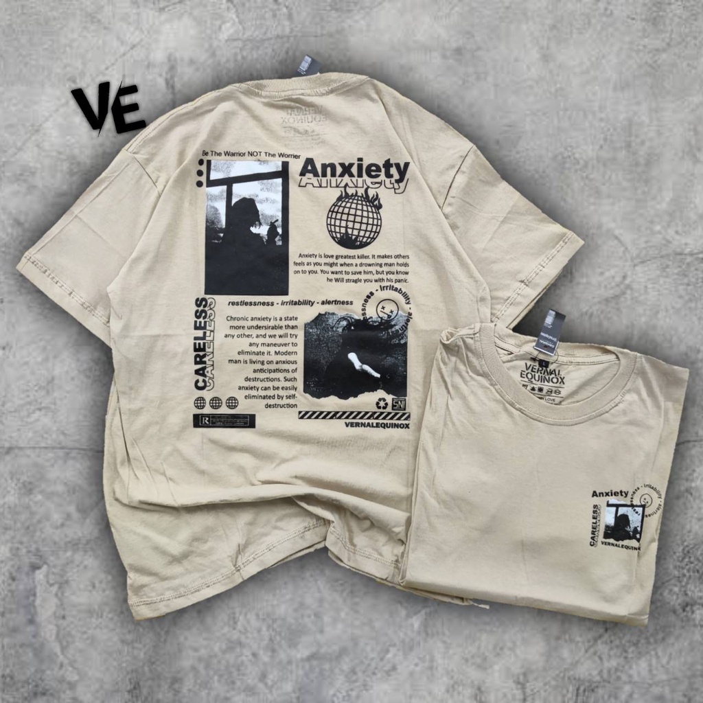 Kaos ANXIETY KREM - Vernal equinox // Vernalequinox - Kaos Distro Bandung Pria &amp; Wanita / Kaos Unisex Oversize / Nexttime Sevenkey Cricket