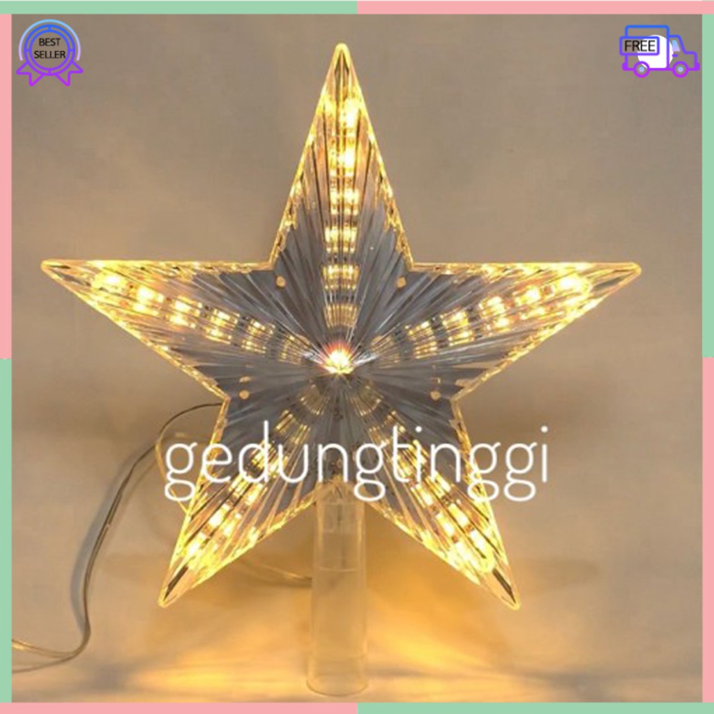 Lampu Led Tumblr Tumbler Hias Dekorasi Dekor Top Pucuk Ujung Atas Bintang Star Tema Pohon Natal Christmas Xmas Tree Decorations Decoration Decor Warna Warni Warm White Merah Biru RGB Lamp Kabel Putih Transparan Rumah Cafe Kantor Kelap Kelip Kedap Kedip